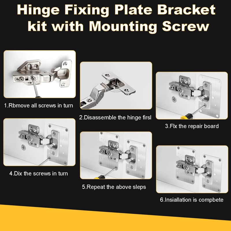 6 Pcs Cabinet Hinge Repair Replacement Kit, Stainless Steel Cabinets