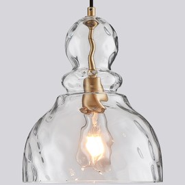 FookChak Hammered Glass Pendant Light for Kitchen Island 1-Light Modern Gold Pendant Lighting 10inch Large Ceiling Pendant Light Fixture for Kitchen Sink Dining Room Hallway Entrance, E26