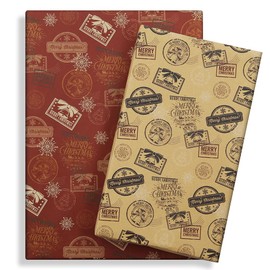 Vintage Christmas Wrapping Paper,4 Folded Sheets Red Brown Gift Wrapping Paper Merry Chrsitmas Stamp Snowflake Bells Christmas Tree Kraft Gift Wrap Paper for Xmas New Year Decoration,28*20 Inch