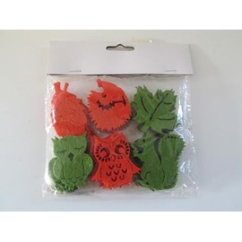 Generisch 24 x Autumn Hedgehog Owl Squirrel Leaves Orange Green Felt Scatter Decorations 6cm x 3.5cm