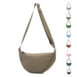 LOCCY Women's Half Moon Crossbody Shoulder Bag, Hobo Halfmoon Bag, Plain Nylon Crossbody Bag, Women's Half Moon Shoulder Bag with Adjustable Shoulder Strap for Women Travel, coffee
