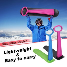 AQUARM Snow Scooter Sled for Kids Winter Outdoor Sports, Fold-up Snowboard with Handlebar, Plastic Ski Scooter Lightweight & Wear-Resistant for 5+ Years Old Boys Girls, 36inch (Pink,Green)