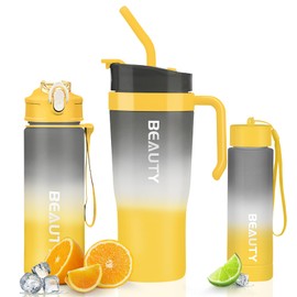 40oz Tumbler With Hand, 620 ML Motivational Water Bottle With Time Markings Drink, 260 Sport Water Bottle,Gym Drinking Bottle BPA Free (Yellow)