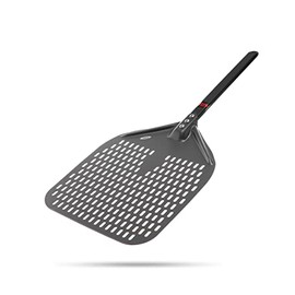 TKC Perforated Pizza Peel 12 Inch - Outdoor Pizza Oven Wood Fired - Commercial Grade Pizza Spatula - Compatible with all Ooni Pizza Ovens - 26 Inch Overall Length (Silver/Gray) (12, Black)