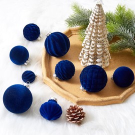 Wironlst Velvet Ornaments for Christmas Tree, 4 Style Flocked Matte Velvet Christmas Ball Ornaments, Shatterproof Decor for Xmas Tree Wedding Holiday Party Home (2.36" 25pcs Blue)