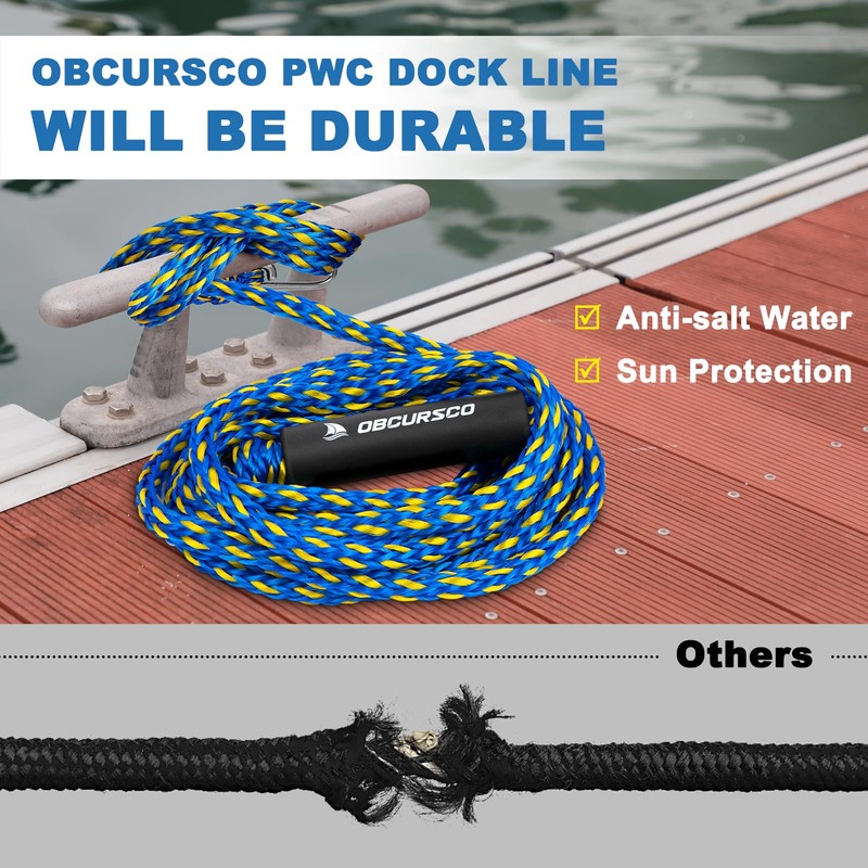 Obcursco Premium PWC Dock Lines, Heavy Duty Braided Line, Marine