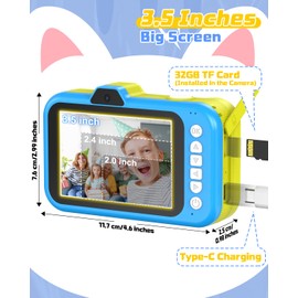 Children's Camera, 3.5 Inch Large Screen 48MP 1080P Digital Camera Children with 360° Rotating Zoom Lens LED Flash Camera Children Christmas Gift Toy for 3 4 5 6 8 7 9 10 11 12 Years Boys Girls