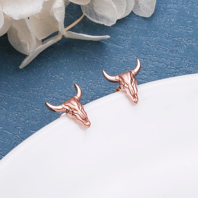 Western Cow Set 925 Sterling Silver Turquoise Cow Skull Earrings/Choker