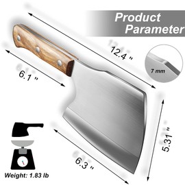 ZENG JIA DAO Big Bones Cleaver Knife - Heavy Duty Butcher Knife - Axe Chopper for Kitchen Restaurant Farm and Slaughterhouse- Cutting any bones- Solid Pear Wood Handle - Gift for Tough Guys