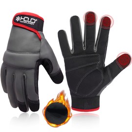 HANDLANDY Thermal Winter Work Gloves, Padded Safety Working Gloves, Cold Weather Touchscreen Mechanic Freezer Warehouse Construction Gloves (Grey-Black, M)