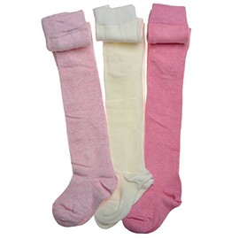 WB SOCKS 3 pack of Plain Pink & Cream Cotton Baby Tights - Multipack
