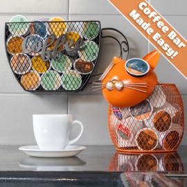Made Easy Kit Coffee Pod Basket Organizer Practical Decoration - Compatible with Keurig K-Cup Pods & Capsules - Home Cafe Bar Decor Useful Kitchen Countertop Freestanding (Cat Orange)