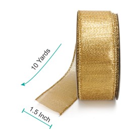 CT CRAFT LLC Gold Metallic Wired Ribbon 1.5 inch x 10 Yards for Christmas Home Decor Tree Topper Bow Gift Wrapping DIY Crafts Wreath Garland Wedding