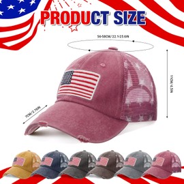 Tarpop 6 Pcs American Flag Baseball Cap Tactical USA Flag Hats Adjustable Washed Us Flag Cap for Men Women(Multi Color,Classic Style)