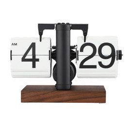 Ausla Large, Smooth Numbers and Retro Design Flip Clock with Wooden Base, Digital Folding Clock Automatic Folding Clock for the Living Room, 12 Hours (Black Frame,