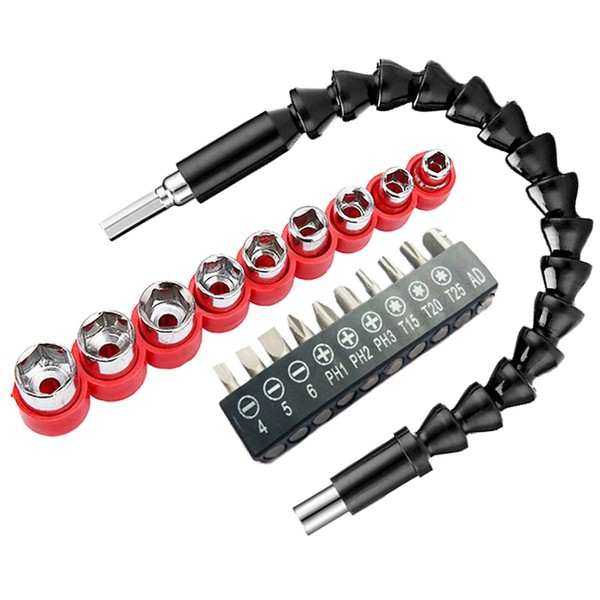 Kimlonton Soft Universal Shaft Flexible Shaft Socket Wrench Tool Electric Hex Driver Drill Connecting Shaft Multi-functional High Performance Shaft Set (1 Flexible Shaft + 9 Bar Batch Head + 1 AD Connecting Rod) Flexible Screwdriver Flexible Shaft Electr