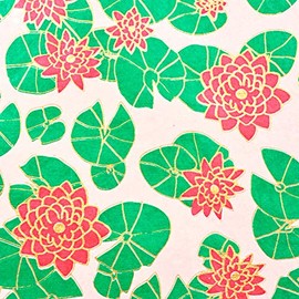 Gift Wrap - Water Lilies - Pink/Metallic Pink, Green and Gold