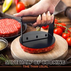2Pcs Burger Press With Wooden Handle-5.5" Round & 8.03x4.2" Rectangle Meat Press Burger Smasher For Griddle Grill-Heavy Duty Bacon Press Cast Iron Burger Press Patty Maker-Indoor & Outdoor Cooking