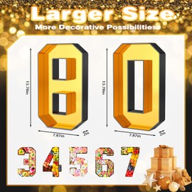 Paready 13.78'' Fillable Cardboard Number 80 for Charcuterie, Gold Black Number 80 Tray, Food Fillable Number 80 Box Flower Candy Cupcakes Container for 80th Anniversary Birthday Party Decoration