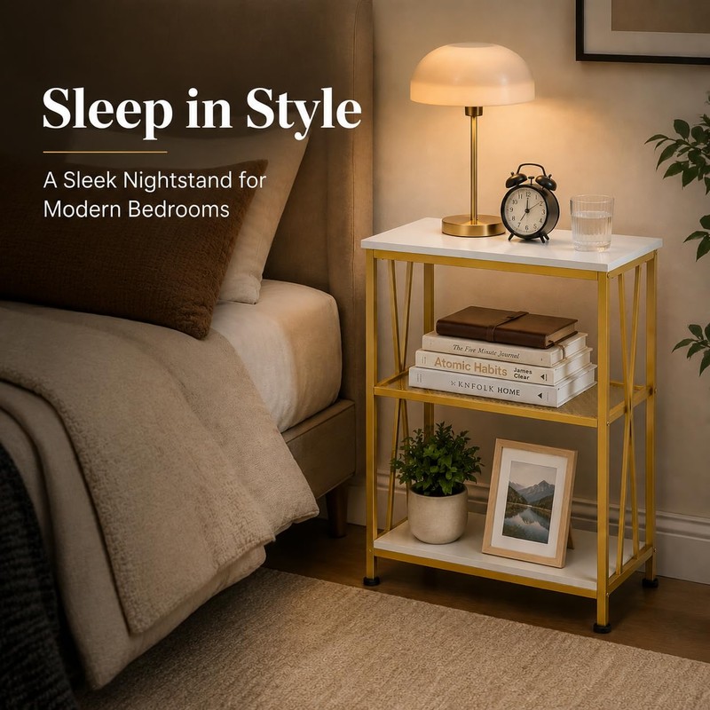 GIOPACO Narrow Side Table, End Table with 3 Tier Storage