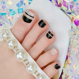 GelMala Semi Cured Gel Toenail Strips Reverse French Patterns Glitters, Toenail Strips Glitters,Easy to Apply&Remove Semi Cured Gel Pedicure Nail Wraps for Toes,Easy for begginners (Gorgeous Night)