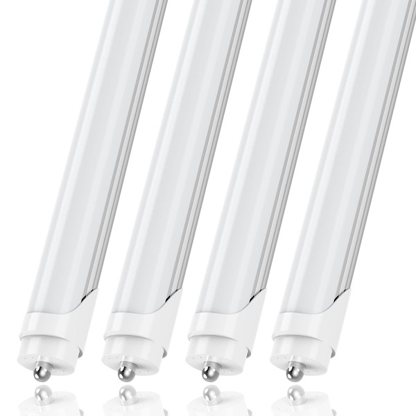 CNSUNWAY LIGHTING 8FT LED Bulbs, 45W 5400LM Super Bright, 5000K Daylight Glow, FA8 Single Pin Light Tube, Frosted Cover, Ballast Bypass, T8 T10 T12 Fluorescent Light Bulbs Replacement (4 Pack)