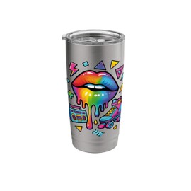 90s Retro Pop Art Rainbow Lips Nostalgia Costume 90s Stainless Steel Insulated Tumbler