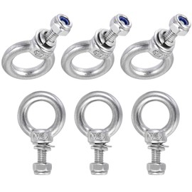 TA-VIGOR 6Pcs M4 x 11mm Lifting Long Eye Bolt, 304 Stainless Steel Wall Expansion Anchor Bolts, Masonry Concrete Screws Shoulder Eyebolt Lifting Ring with Nuts Washers for Hanging Hammock Article