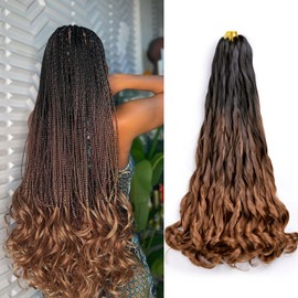 Vitorish French Curly Braiding Hair 22 Inch Loose Wavy 8 Packs Bouncy Braiding Hair Extensions 75g/Pack Synthetic French Curl Crochet Hair for Black Women (22 Inch,8 Packs,C16)