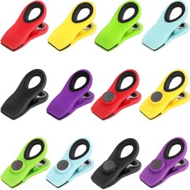 Clips para Bolsas de Alimentos, 12 PCS Pinzas para Cerrar Bolsas de Comida (7.1cm) con Imán para Refrigerador, Broches Reutilizables para Bolsas Magnéticos de Multicolor, Ideal para la Cocina y Hogar