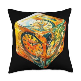 Melting Clock Cube Surreal Abstract Art Throw Pillow