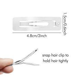 Lawie 100 Pack Bulk 2 Inch 5 CM Rectangle Square Snap Metal Hair Clips Barrettes Silver Hairpins Clips Thin Fine Bang Hair Holder Craft DIY Accessories for Women Girl Kids