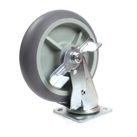 NK Swivel Plate Caster with 8" x 1-1/4" Non Marking Soft Gray Rubber TPR Wheel (8 Inch with Total Lock Brake)