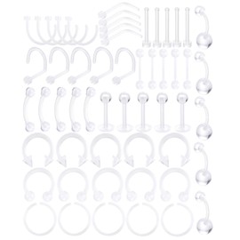 Oveta 55pcs Clear Piercing Retainers Flexible Bioflex 14G 16G 20G Navel Belly Button Ring Lip Labret Eyebrow Tongue Barbells Cartilage Tragus Earrings Retainer