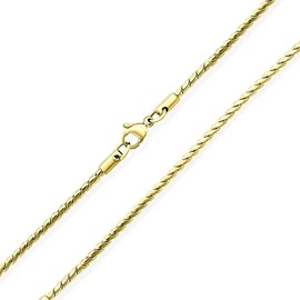 Bling Jewelry Unisex Thin Strong Simple Stylish Serpentine Chain Necklace Yellow Gold Plated Stainless Steel Men and Women 24 Inch 2MM