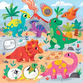 Mudpuppy’s Dinosaur Park 25 Piece Floor Puzzle, Features 25 Colorful, Oversized Pieces, Includes 6 Special Shaped Pieces of Your Favorite Dinos, Perfect for Kids Ages 2+, Great Gift Idea!
