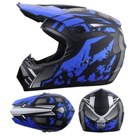 Motorcycle Dirt Bike Helmet Full Face Motocross Helmets for Outdoor Sports Off Road Racing Mountain Bike Men Women Off-Road Helmet Gloves Goggles for Adult Youth DOT/FMVSS 218 Approve(Dark Blue S)
