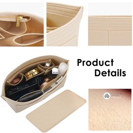 SEPYIQI Purse Organizer insert for NEVERFULL,SPEEDY,Tote Bag Organizer insert Multi Pocket Felt Handbag Organize (Beige, L)