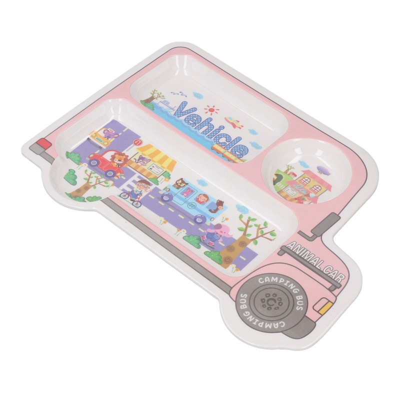 Kids Dinner Plate with Spoon Bamboo Fiber Divided Plates Cartoon