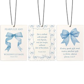ZFQ Coquette Blue Bow Bible Verse Air Freshener for Car, Cute Girly Christian Air Freshener Hanging 3 Pcs for Cars Closet Drawer or Books, Cute Blue Preppy Christian Car Mirror Decor for Women