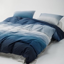 BlueBlue Blue Kids Duvet Cover Set Twin 100% Cotton Bedding for Boys Girls Teens Dark Blue to White Change 1 Abstract Comforter Cover 2 Pillowcases, Twin