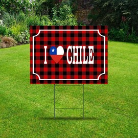 I Love Chile Lawn Sign 18x24 Inch State Flag Travel Sports Funny Yard Signs with Stakes for House Political Lawn Decoration Props