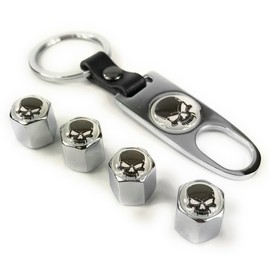 Garage-SixtySix Valve Caps Set Skull w Chrome with Keyring
