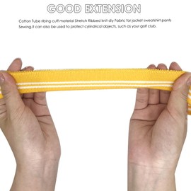 2Pcs 27.55x1.18"(70x3cm) Elastic Fiber Ribbing Fabric for Cuffs,Elastic Rib Knit Fabric Sewing Supplies Sewn with Ribbed for Neck Bands Edging Garments(Yellow+White Stripe)