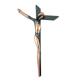 Two Toned Pewter with Copper Finish Serpentine Cross Crucifix, 9 Inch