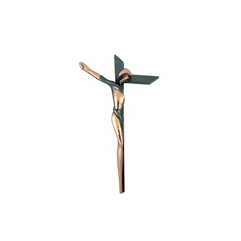 Two Toned Pewter with Copper Finish Serpentine Cross Crucifix, 9