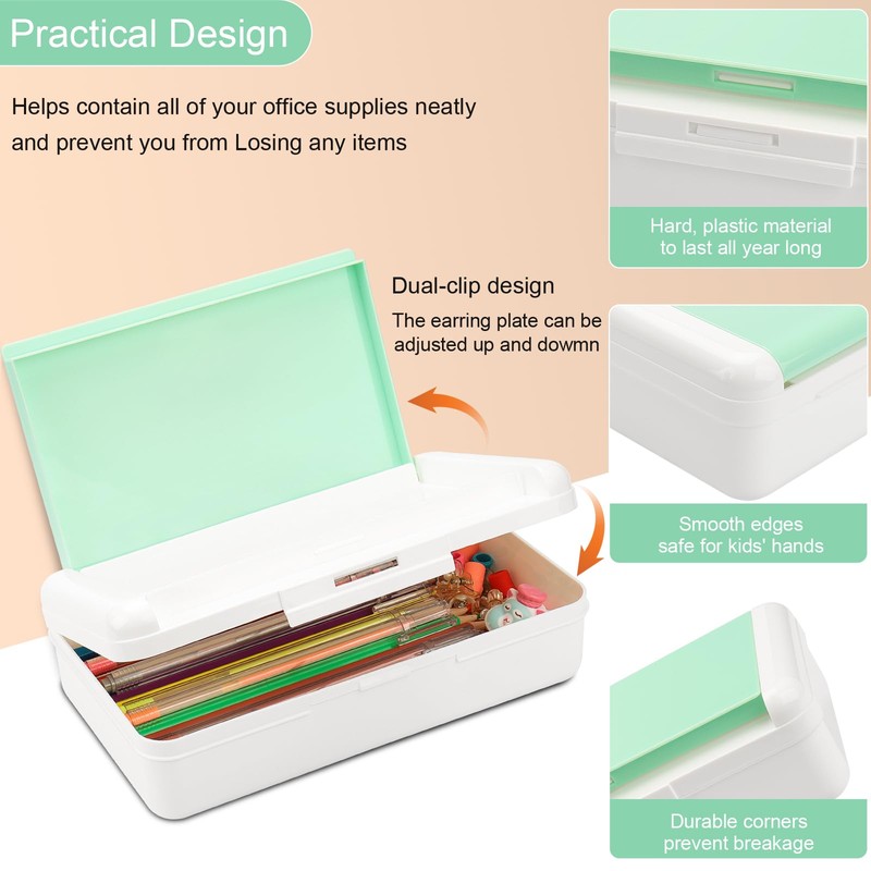 SFLHHDM Pencil Box, Double Layer Large Capacity, White Green, 1pcs