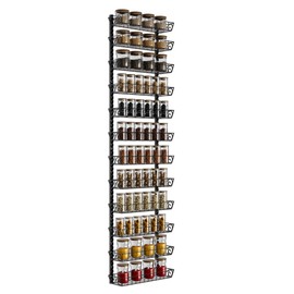 SWOMMOLY Adjustable Wall Mount Spice Rack Organizer, 12-Tier Dual-use (Multi-use) Hanging Spice Shelf Storage for Kitchen Pantry Cabinet Door, Seasoning Holder Organizer, Black