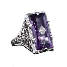 LRGKMCWTOB 925 sterling silver large amethyst ring square cut gemstone ring wedding ring female jewelry size 6-10 (US code 8)