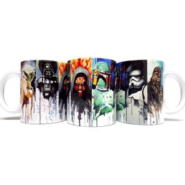 Greatest Characters Full Wrap Around Artwork - 11oz Ceramic White Mug - Giftable Foam Box Protection - Wars Heroes Stars Collectible